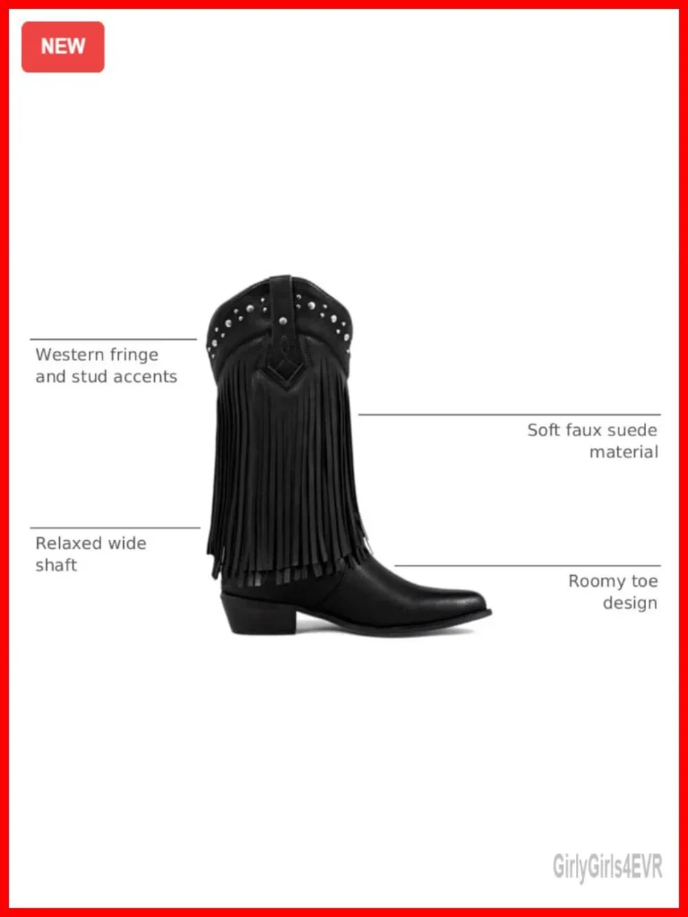 Fringe Cowboy Boots for Women Wide Calf Tassel Studded Faux Suede Western